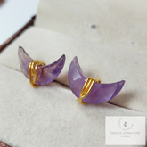 Amethyst Earring, Moon Studs, 14K Gold Plated Earrings, Amethyst Stud Earrings, Purple Wire Wrap Stud Earrings, Women Earrings, Gift For Her